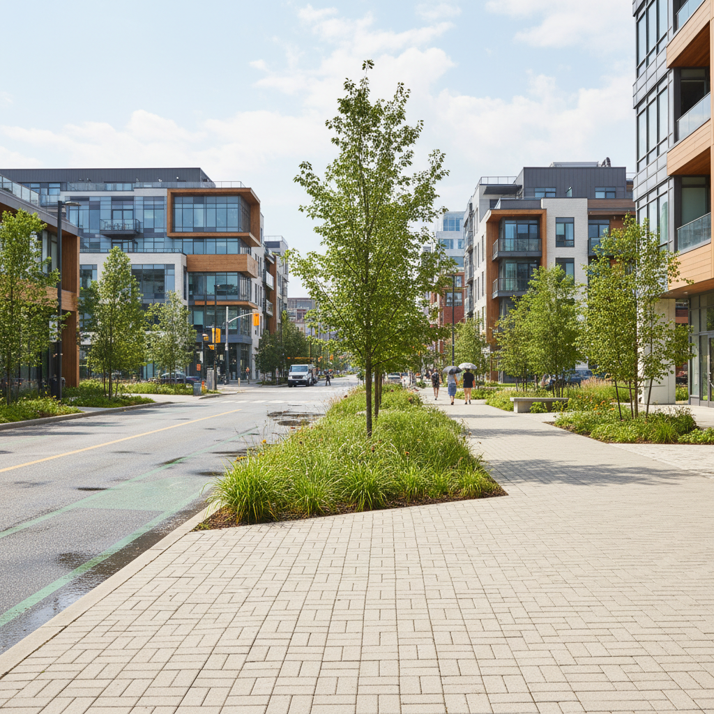 Permeable paving installation in a parking area allowing water to drain through the surface
