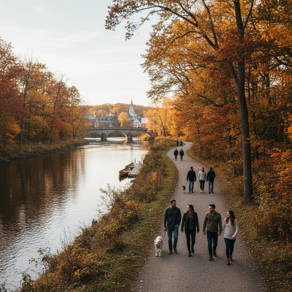 A well-maintained multi-use trail connecting neighbourhoods in Ontario