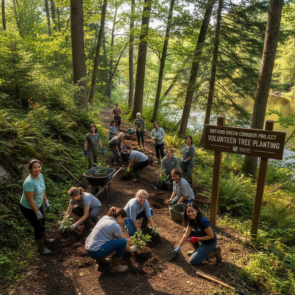 Volunteers cleaning up a park space and preparing ground for planting